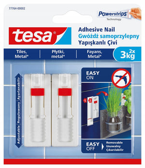 Tesa ® verstelbare zelfklevende spijker - voor tegels metaal - 2 stuks - draagkracht tot 3 kg per spijker - zonder boren - wit