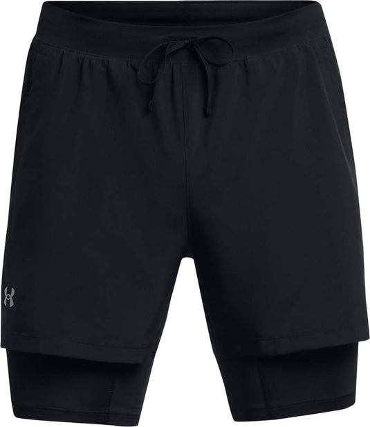 Under armour ua launch 5'' 2-in-1 shorts-blk heren sportbroek - zwart - reflecterend