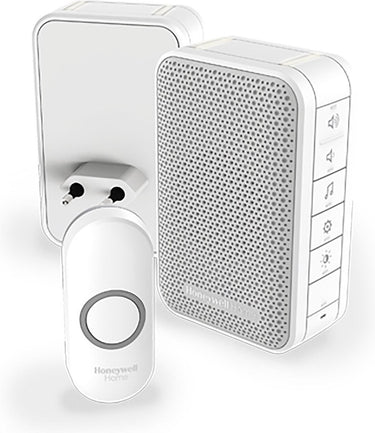 Honeywell draadloze draagbare en plug-in deurbel - met volumeregeling en drukknop - wit