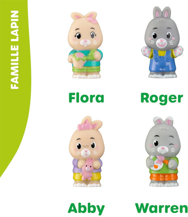 Klorofil speelset familie konijn | speelfiguren set - poppetjes familie - kinder speelgoed - flora, warren, abby en roger - vanaf 18 maanden - 4-delig