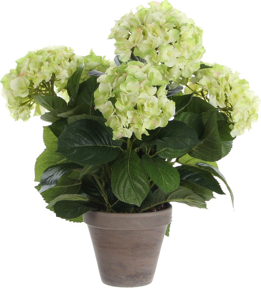 Mica decorations kunstplant hortensia - lichtgroen - 45 cm - in pot - kunstplanten nepplanten