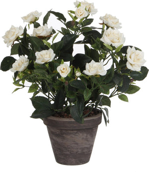 Mica decorations kunstplant - rozen - wit - in grijze pot - 33 cm