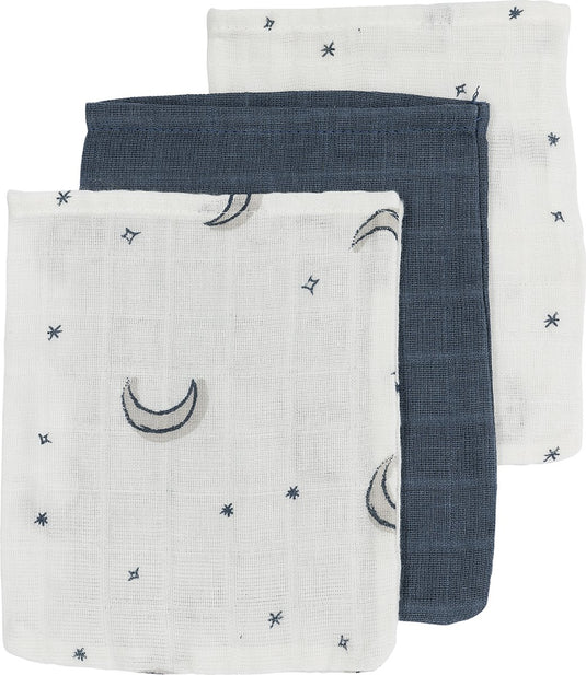 Meyco baby moon washandjes - 3-pack - hydrofiel - indigo - 20x17cm