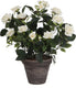 Mica decorations kunstplant - rozen - wit - in grijze pot - 33 cm