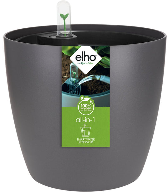Elho all-in-1 brussel rond 25 + swi 24 - bloempot met watermeter - 100% gerecycled plastic - ø 25 cm - antraciet