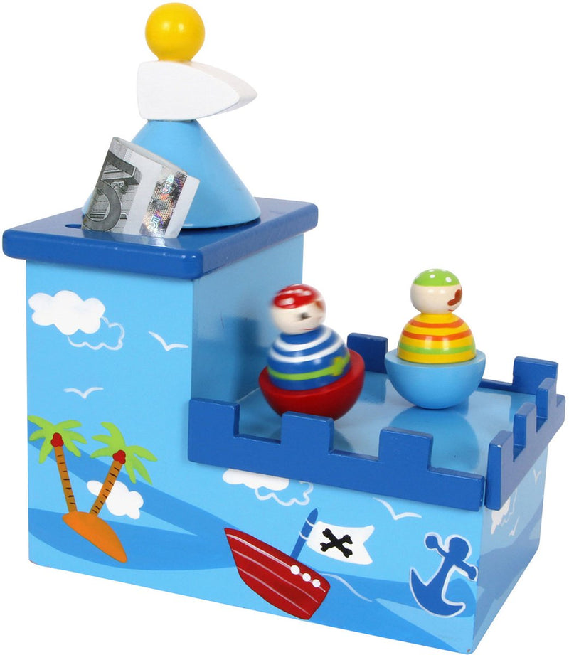 Load image into Gallery viewer, Small foot - houten muziekdoos en spaarpot piraat
