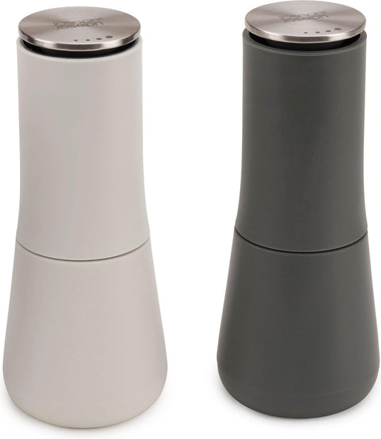 Joseph joseph milltop zout- en pepermolenset – antiknoei design – instelbare maalgraad - grijs – 2-delig