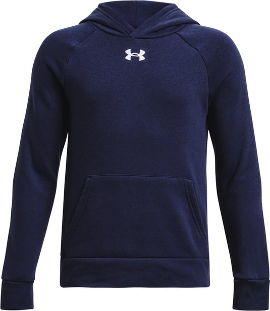Under armour ua rival fleece hoodie-blu jongens sporttrui - midnight navy - wit