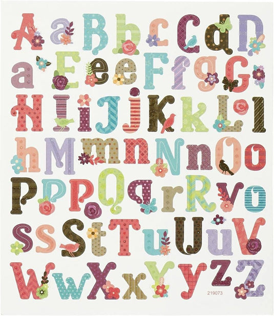 Creativ company alfabet stickers - 59x - gekleurd - stickervel 15 x 16,5 cm - plakletters - hobby knutsel stickers