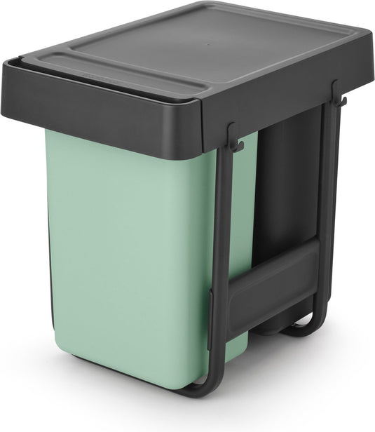 Brabantia sort go inbouw prullenbak - 2 x 15 liter - jade green en dark grey
