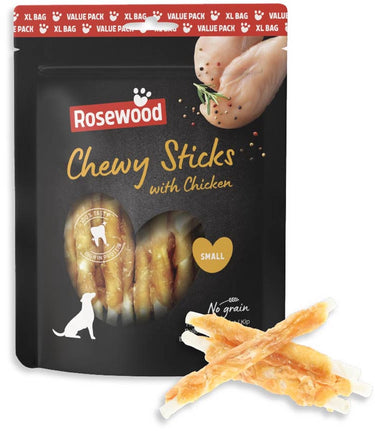 Rosewood chewy sticks hondensnack kip small – kauwsticks van runderhuid – voordeelverpakking 500 g – graanvrij – zonder kunstmatige toevoegingen