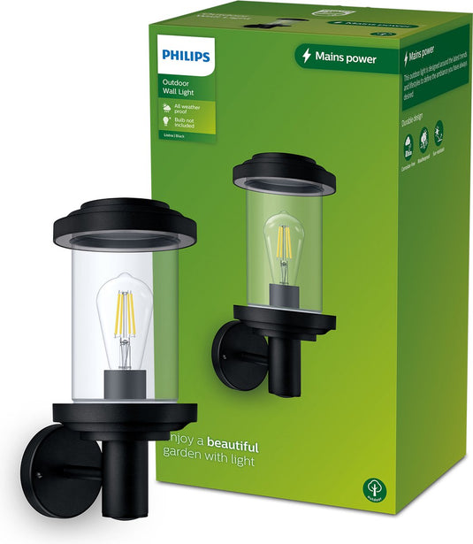 Philips led philips listra wandlamp - zwart - e27