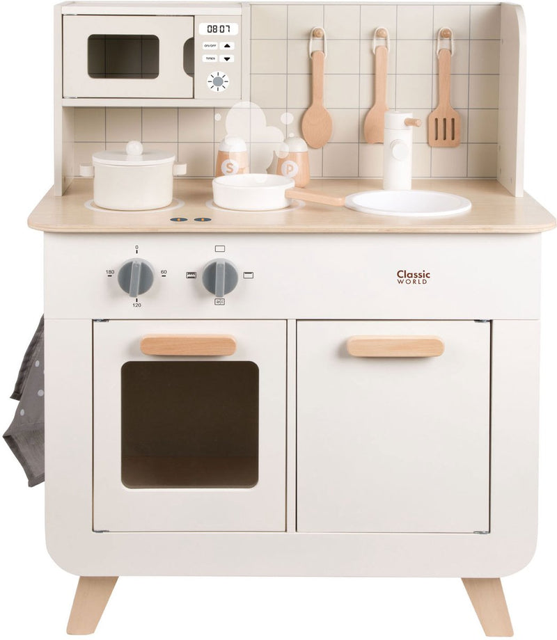 Afbeelding laden in galerijviewer, Classic world houten speelkeuken chef 11-delig speelgoedkeuken wit.
