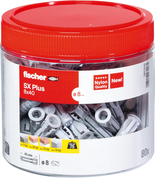 Fischer sx plus 8×40 – nylon plug voor beton en metselwerk | 80 stuks