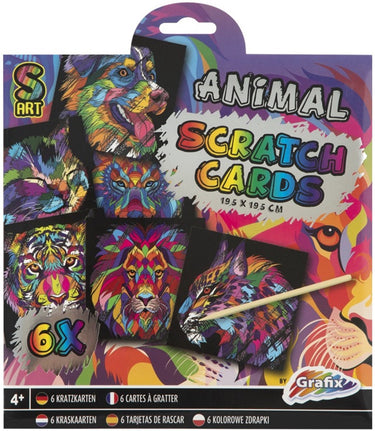Creative craft group scratch kaarten, 6st. - dieren