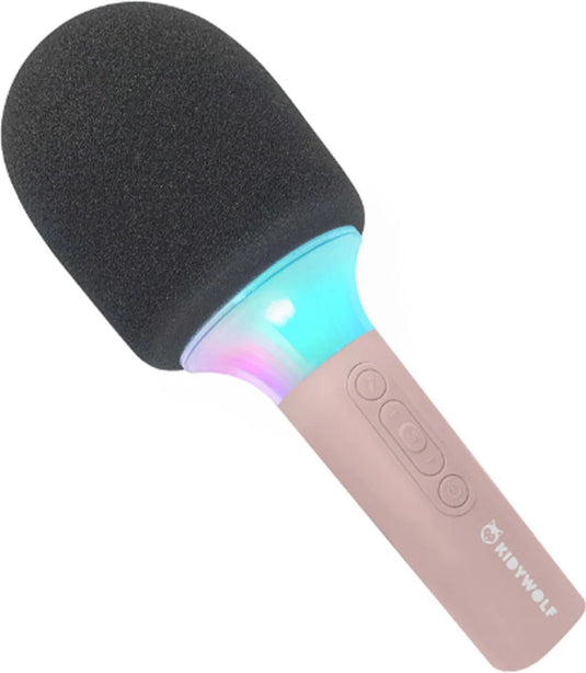 Kidywolf kidymic roze – draadloze karaoke microfoon voor kinderen met bluetooth, led lichteffecten stemvervorming - 4+