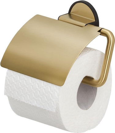 Tiger tune - wc rolhouder met klep - toiletrolhouder - zonder boren - zelfklevend 3m tape - goud geborsteld zwart