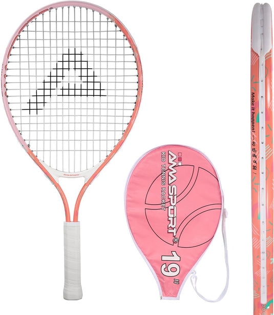 Ama sport kinder tennisracket roze 19 inch – lichtgewicht junior racket met tas – ideaal voor beginners –