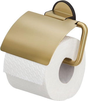 Tiger tune - wc rolhouder met klep - toiletrolhouder - zonder boren - zelfklevend 3m tape - goud geborsteld zwart