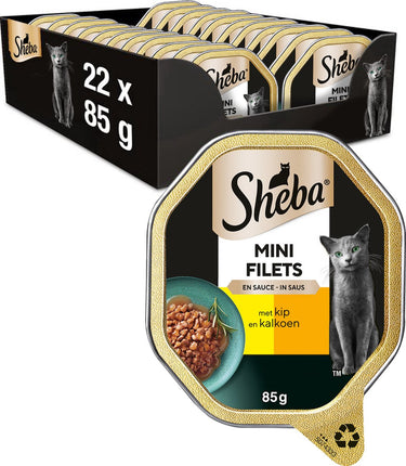 Sheba kattenvoer - mini filets - kip kalkoen in saus - kuipjes 22x85g