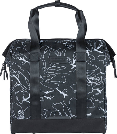 Basil Grand Flower fietsshopper - zwarte waterafstotende tas met laptopvak - 23L
