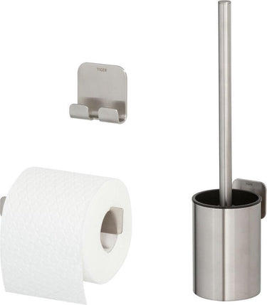 Tiger colar toiletaccessoireset - toiletborstel met houder - toiletrolhouder - haak – rvs geborsteld