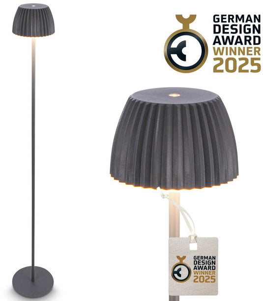 B.k.licht briloner champ - oplaadbare vloerlamp - snoerloze staande lamp - dimbaar - in hoogte verstelbaar - voor binnen en buiten - antraciet - ø19 x 124 cm