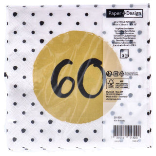 Duni servetten 60th birthday 33x33 cm | 4 stuks
