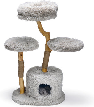 Designed by lotte krabpaal voor katten ziza - kattenboom - hout - 4 ligplekken - grijs - 60x45x100cm