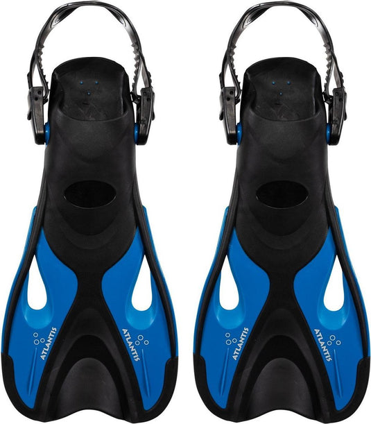 Atlantis dolphin - flippers - zwemvliezen - verstelbare hielstrap - voor zwemmen snorkelen - kinderen - zwart petrol blauw - 30-36