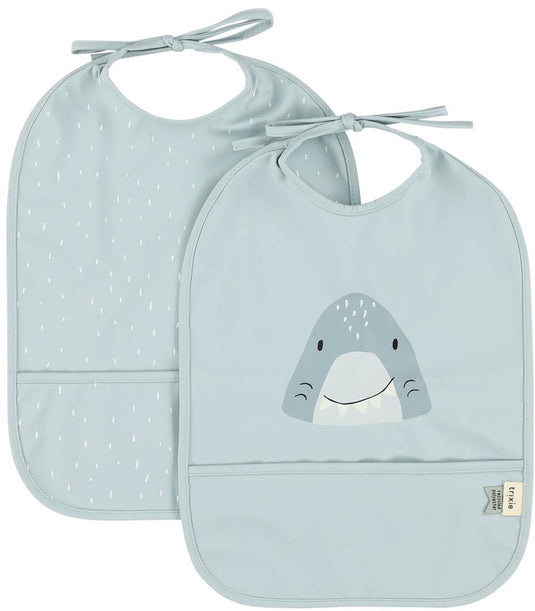 Trixie afwasbaar slabbetje 2-pack mr. shark - slab voor kinderen - 100% recycled polyester - eenvoudig schoon