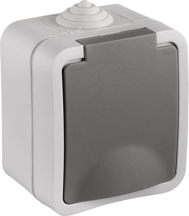Q-link enkelvoudig buitenstopcontact â€“ opbouw stopcontact â€“ ip54 spatwaterdicht â€“ wandcontactdoos â€“ grijs