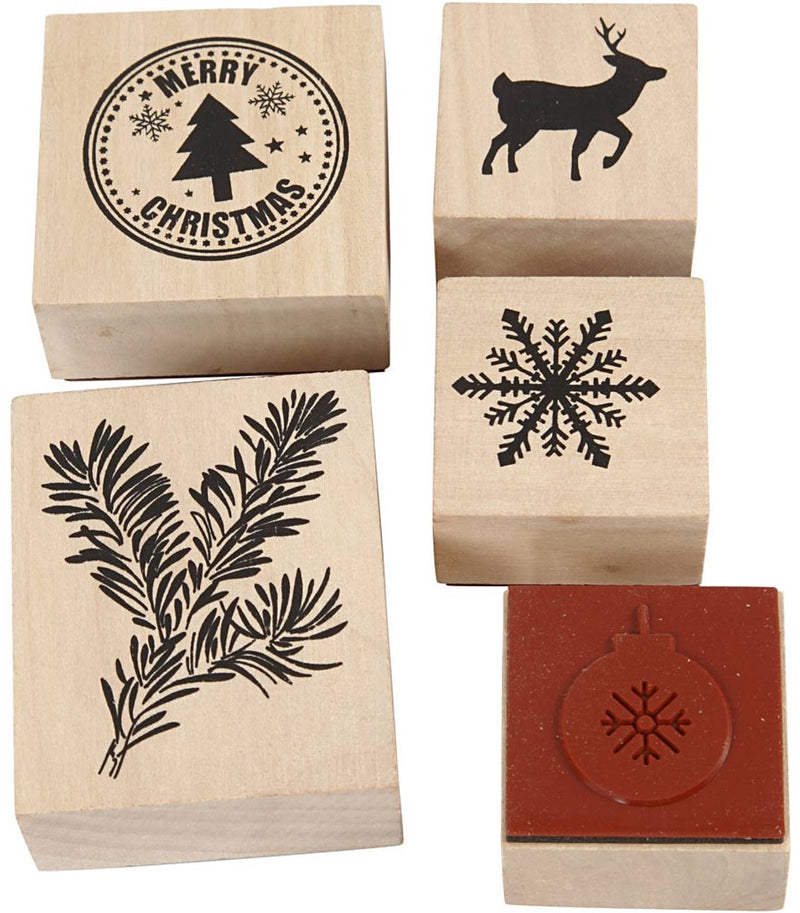 Load image into Gallery viewer, Creativ company houten stempelset kerstmis, 5dlg.
