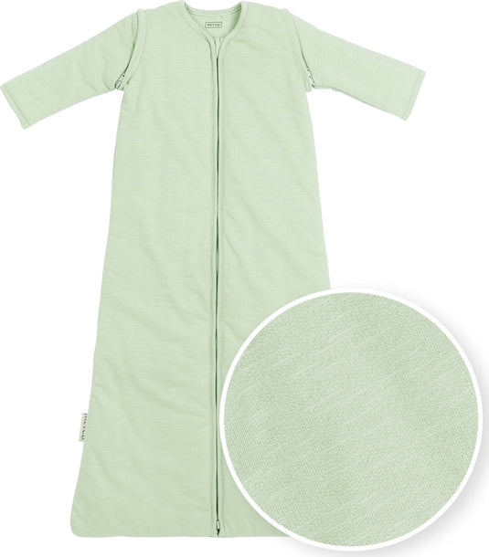 Meyco baby slaapzak winter slub - afritsbare mouwen - soft green - 90cm - winterslaapzak