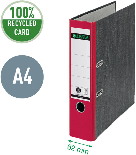 Leitz 180° ordner gewolkt a4 - 80mm - 100% gerecycled - rood - 3 stuks