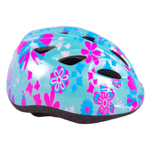 Volare kinder fietshelm - xs - blauw roze bloemetjes - 47-51 cm - extra klein model