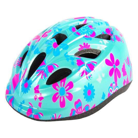 Volare kinder fietshelm - xs - blauw roze bloemetjes - 47-51 cm - extra klein model