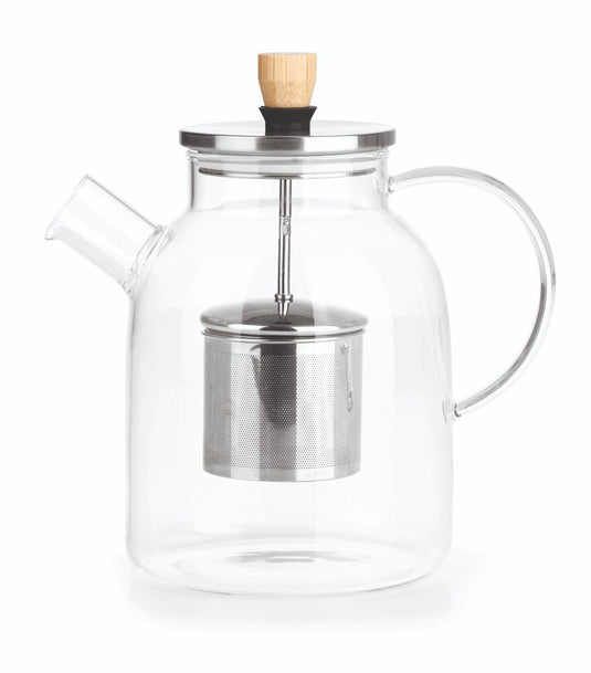 Beem teapot glass, glazen theepot met theefilter – 1,5l, glas bamboo rvs