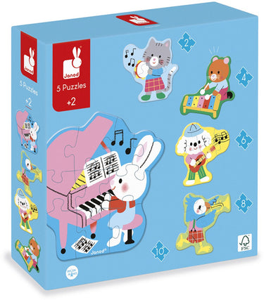 Janod - puzzel - muziek - 2, 4, 6, 8 en 10 stukjes