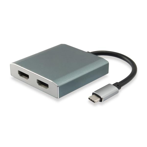 Load image into Gallery viewer, Equip 133464 usb type c to 2x hdmi female adapter, 2160p@30 hz, usb3.1 gen1, grey
