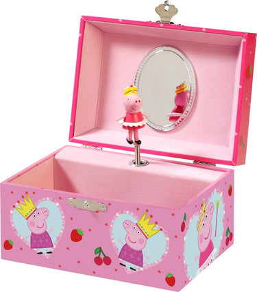 Bambolino peppa pig sieradendoosje, juwelenkistje, muziekdoosje - met draaiende peppa ballerina en spiegel - junior peuter en kleuterspeelgoed vanaf 3 jaar - cadeautip