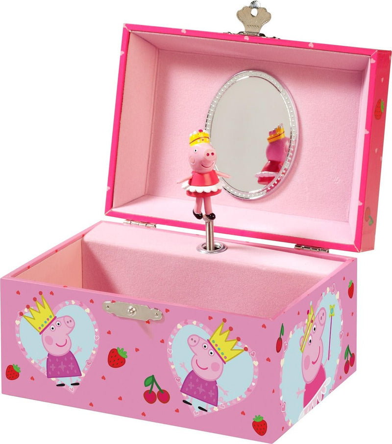 Load image into Gallery viewer, Bambolino peppa pig sieradendoosje, juwelenkistje, muziekdoosje - met draaiende peppa ballerina en spiegel - junior peuter en kleuterspeelgoed vanaf 3 jaar - cadeautip
