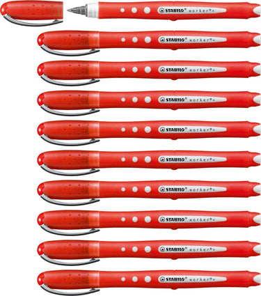 Stabilo worker+ colorful - rollerball pen 0.5 mm - rood - doos 10 stuks