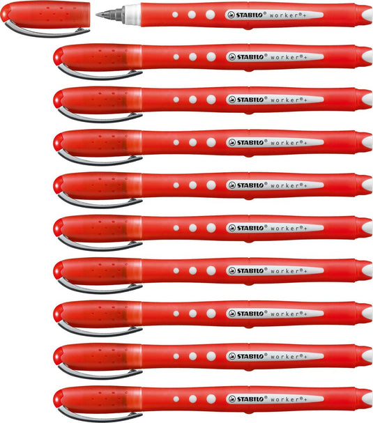 Stabilo worker+ colorful - rollerball 0,5 mm - rood - doos 10 stuks