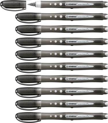 Stabilo worker+ colorful - rollerball pen 0.5 mm - zwart - doos 10 stuks