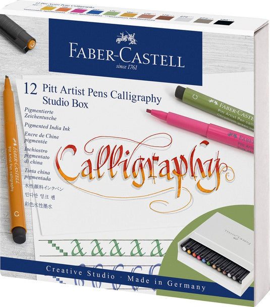 Faber-castell kalligrafie set - pitt artist pen - studiobox 12 stuks - fc-167512