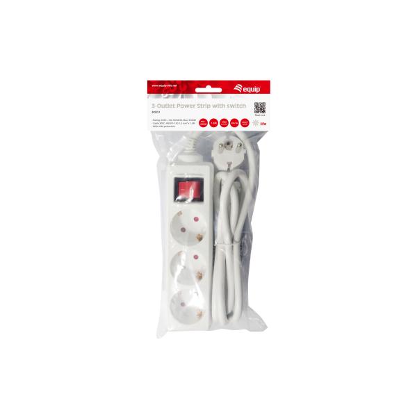 Load image into Gallery viewer, Equip 245551 3-outlet power strip with switch, 3x ac outlet(s) indoor, type f, 1.5 mm², 1.5m, white
