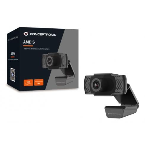 Load image into Gallery viewer, Conceptronic amdis01b full hd webcam with microphone, usb, 2 mp, 1920 x 1080p 30 fps, h.264, 90°
