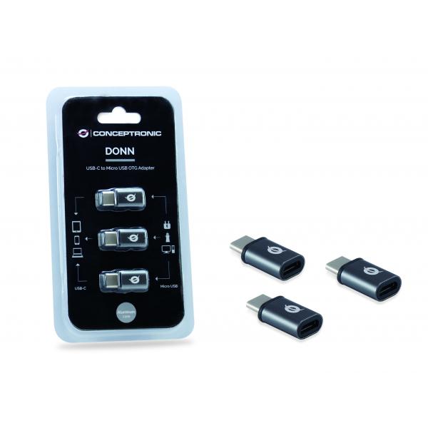 Load image into Gallery viewer, Conceptronic donn05g usb-c to micro usb otg adapter 3-pack, usb 2.0 type-c micro, male female, bl
