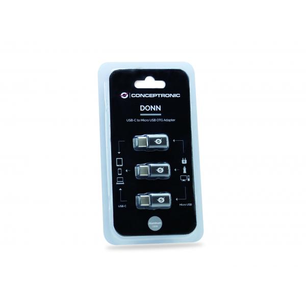 Load image into Gallery viewer, Conceptronic donn05g usb-c to micro usb otg adapter 3-pack, usb 2.0 type-c micro, male female, bl
